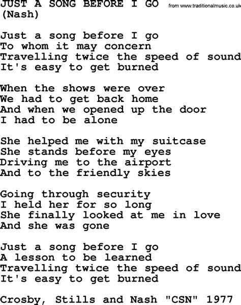 Just A Song Before I Go, by The Byrds - lyrics with pdf