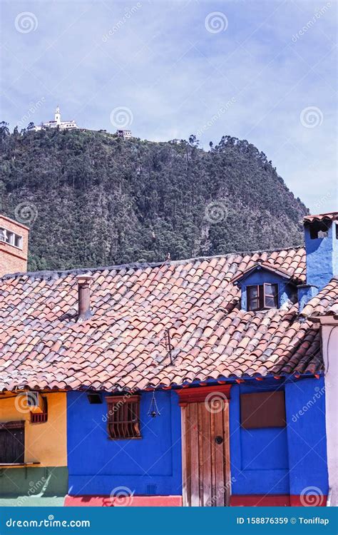 Colonial Style Houses. La Candelaria, Bogota. Blue House in the Spanish ...