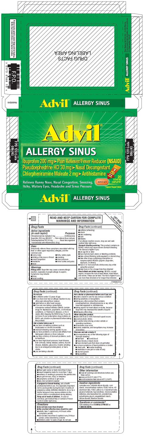 ADVIL ALLERGY SINUS (Pfizer Consumer Healthcare) CHLORPHENIRAMINE ...