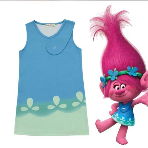 New Cartoon Trolls girl dress Kids princess shirt trolls cosplay costume 3 8 Year-in Girls ...