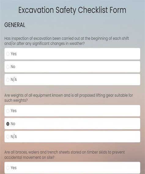 Free Excavation Safety Checklist Form Template | 123FormBuilder