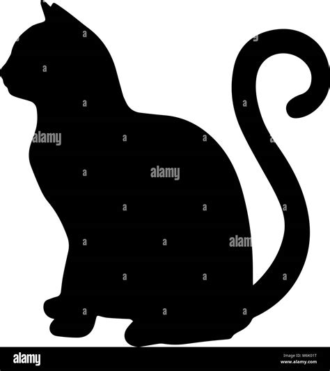 Black silhouette of cat sitting sideways isolated on white background ...