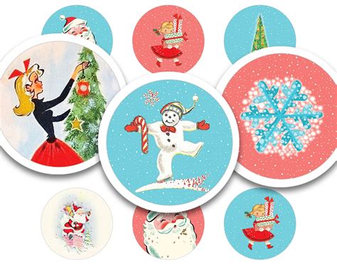 Printable Collage Sheet Mod Christmas 48 Pcs 1/25mm Round Images ...