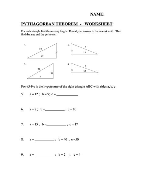 Pythagorean Theorem Practice Worksheets