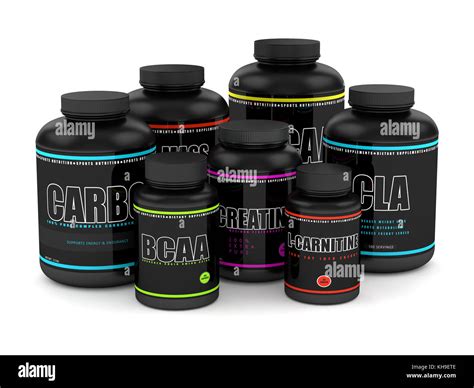 3d render of gym dietary supplements isolated over white background Stock Photo - Alamy