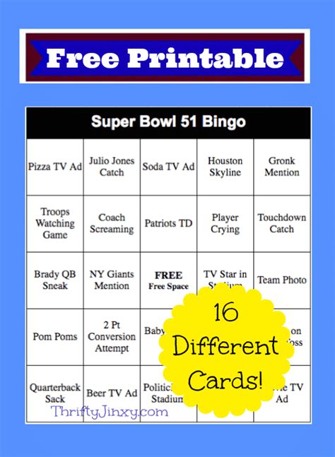 Super Bowl Bingo Cards – FREE Printable! - Thrifty Jinxy