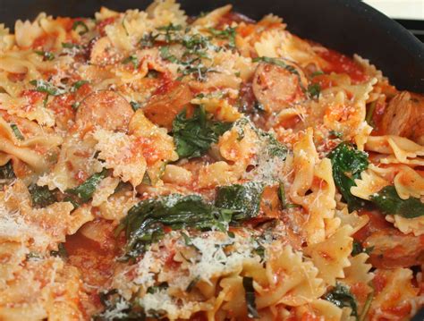 Bow Tie Pasta with Chicken Sausage and Spinach