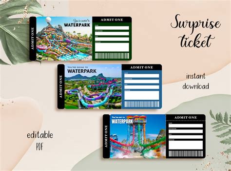 Waterpark Printable Ticket Template, Gift Voucher, Surprise Reveal ...