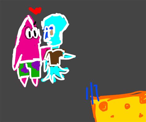 Patrick and Squidward kiss, SpongeBob watches - Drawception