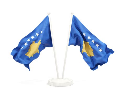 Two waving flags. Illustration of flag of Kosovo