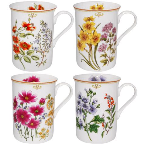 Botanical Floral Bone China Mugs - Set of 4