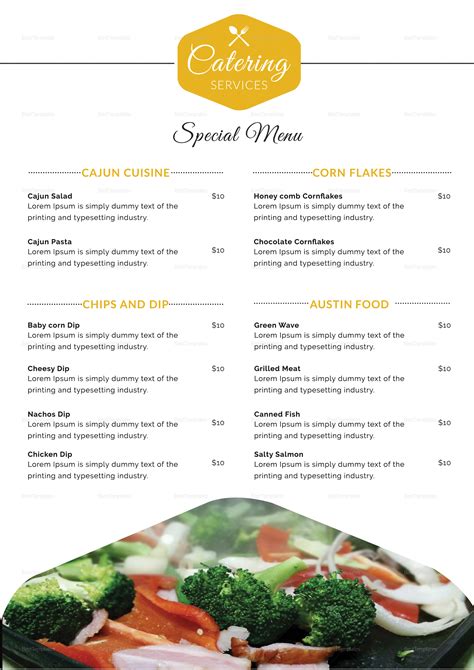 Food Catering Service Menu Design Template in PSD, Word, Publisher