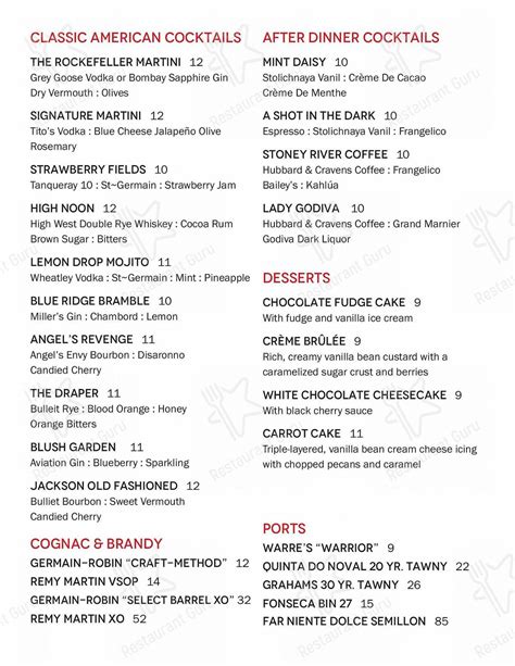 Menu at Stoney River Steakhouse and Grill, Chapel Hill, 201 S Estes Dr Space 100-A