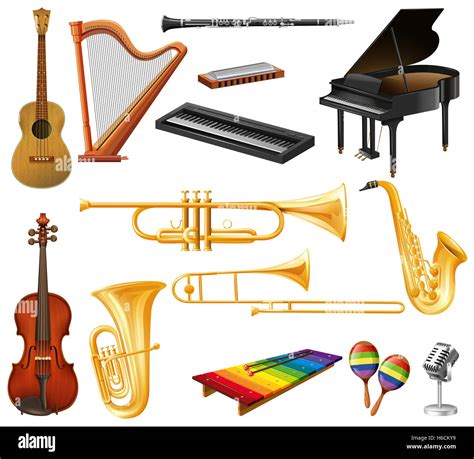 Different types of musical instruments illustration Stock Photo - Alamy