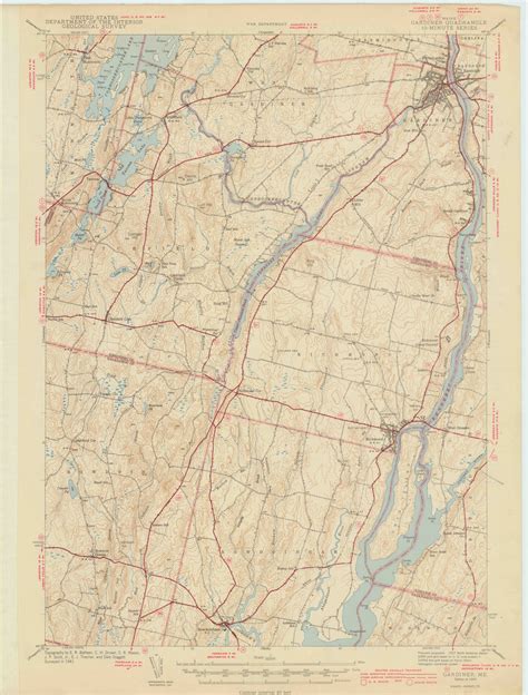 Gardiner, Maine 1943 (1943 a) USGS Old Topo Map 15x15 Quad - OLD MAPS