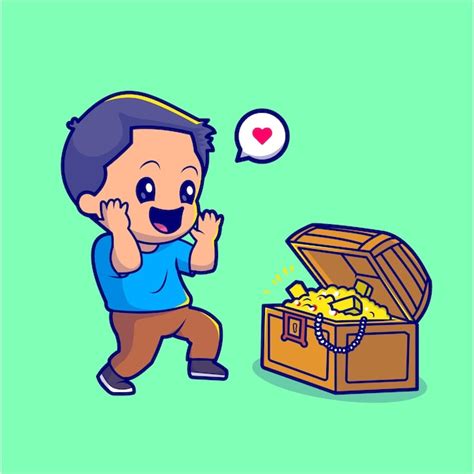 Premium Vector | Cute boy surprised with treasure cartoon vector icon ...