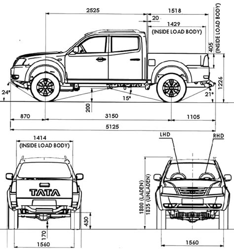 2006 Tata Xenon Pickup Truck blueprints free - Outlines