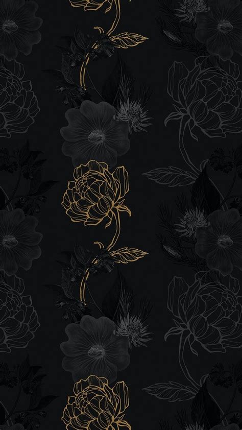 Hand drawn black and gold flower pattern on a dark background | premium ...