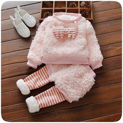 toddler girl baby infant pink sheep wool clothing sets winter coat + pants 2 Pcs princess enfant ...