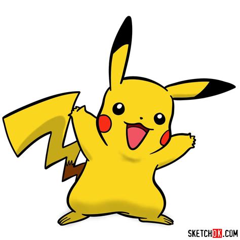 How to draw Happy Pikachu | Pokemon - Sketchok easy drawing guides