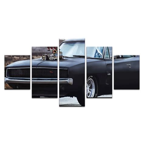 5 Panel Large HD Printed Canvas Print Art Painting Car Dodge Charger Modern Home Decor Wall Art ...