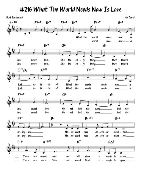 What The World Needs Now Is Love Sheet Music | Jackie DeShannon | Piano, Vocal & Guitar Chords