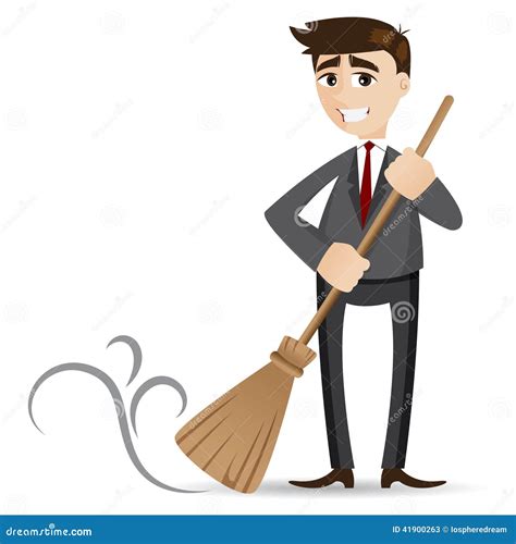 Cartoon Businessman Cleaning With Broom Stock Vector - Illustration of male, suit: 41900263