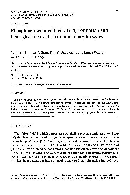 (PDF) Phosphine-mediated Heinz body formation and hemoglobin oxidation ...