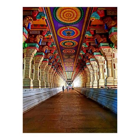 The Ramanathaswamy temple has striking long corridors in its interior, running between huge ...