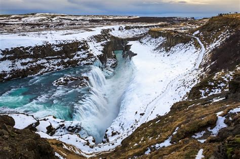 Premium Photo | Gullfoss or golden waterfall in winter season