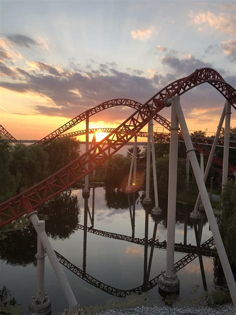 Cedar Point at Sunset outside the Maverick : r/rollercoasters