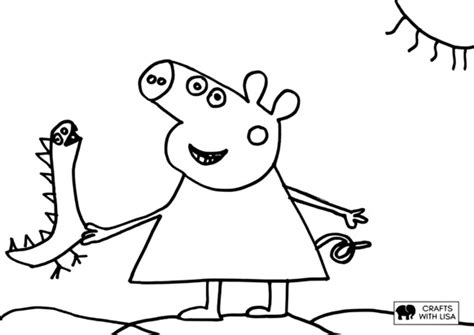 Peppa Pig With Dinosaur Toy Coloring Page - Crafts With Lisa