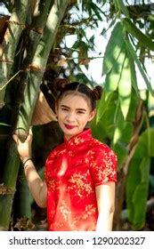 Asian Women Wearing Chinese Red Dress Stock Photo 1290202327 | Shutterstock