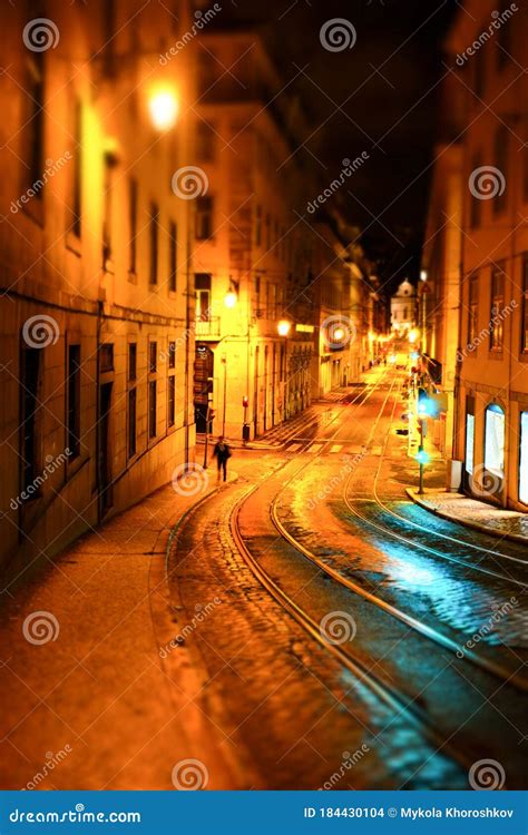 Street of Old European Town at Night Stock Photo - Image of estate, lisboa: 184430104