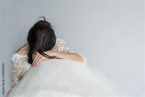 sad and worried bride crying in her wedding day Stock Photo | Adobe Stock