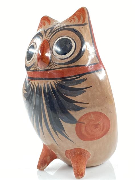 Sold at Auction: Vintage Tonala Mexican Folk Art Pottery Polychrome Owl