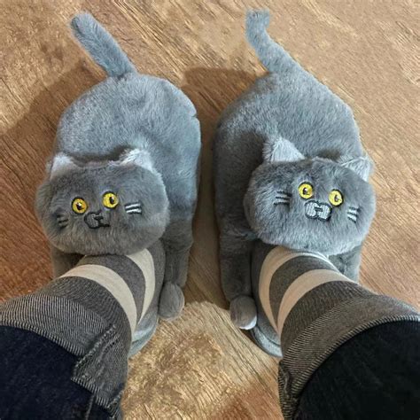 Cuddly Hug Cat Slippers Women Men Winter Home Slides Kawaii Floor Shoes Furry Slippers Girl ...