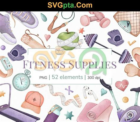 Fitness Clipart, Watercolor Gym Clipart, Workout Clipart, Exercise Clip ...