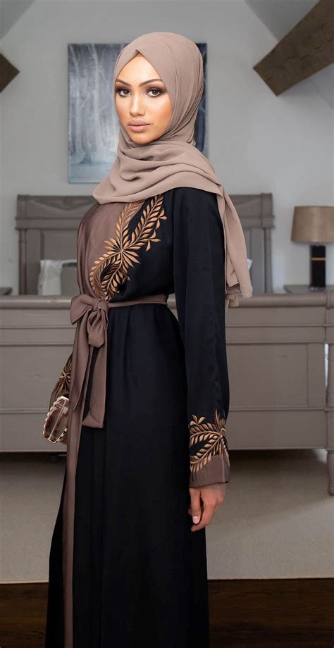 Buy our stunning black closed abaya with pretty gold pearl/lace ...