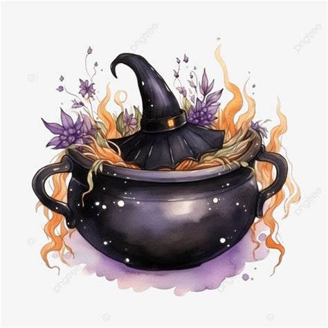 Cute Witch Cauldron Halloween Watercolor Clipart, Halloween Clipart, Cute Clipart, Witch Clipart ...