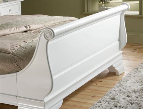 White Wooden Sleigh Bed King Size