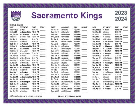 Printable 2023-2024 Sacramento Kings Schedule