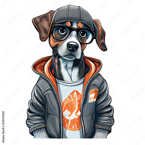 cartoon dog with sunglasses wearing streetwear, transparent background. Generative AI Stock ...