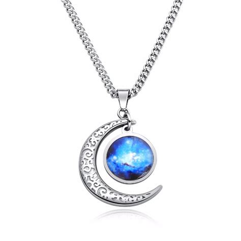 2018 Men Star Moon Necklace Vintage Blue Moonlight Stone Pendant For ...