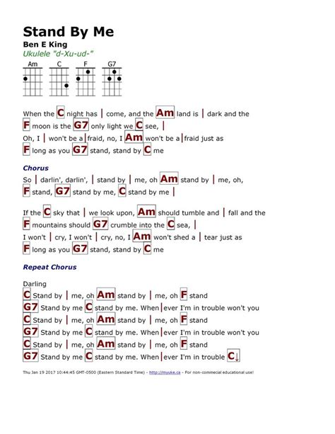 Stand By Me (Ben E King) - http://myuke.ca | Ukulele chords, Ukulele songs, Ukulele chords songs