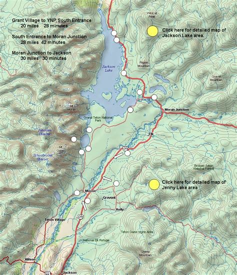 Map of Jackson Lake area with links to pictures | Yellowstone map, Map, Detailed map