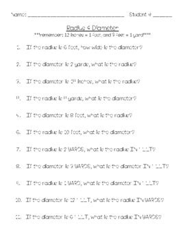 Radius & Diameter Worksheet by 4th Made Easy | TPT