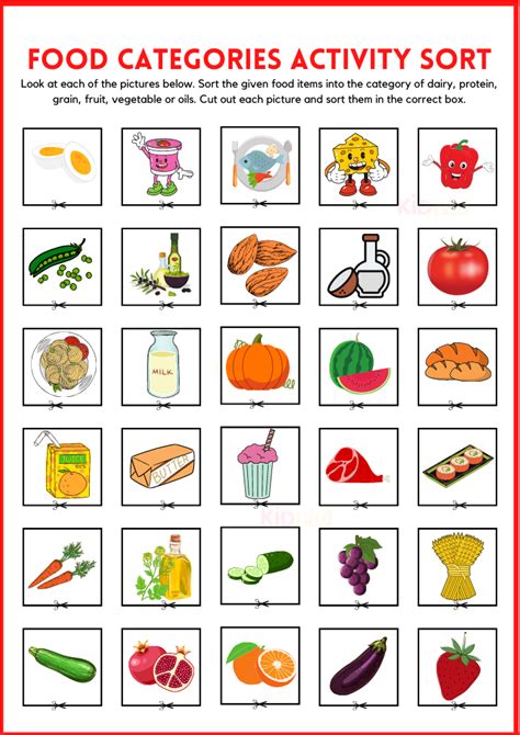 Food Categories Activity Sorting Printable Worksheets - Kidpid