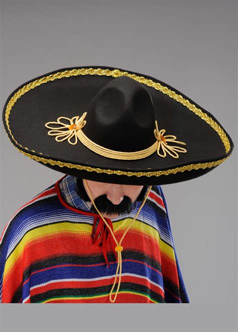 Large Black And Gold Mexican Sombrero Hat