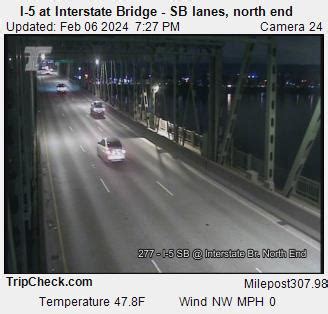 I-5 at Interstate Bridge - SB lanes, north end, Oregon Road and Traffic Cam